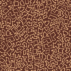 Abstract brown background with chaotic uneven beige parts. Seamless mosaic in Doodle style. Geometric irregular pattern pieces fill the entire space. Printing on fabric, background website, cover art