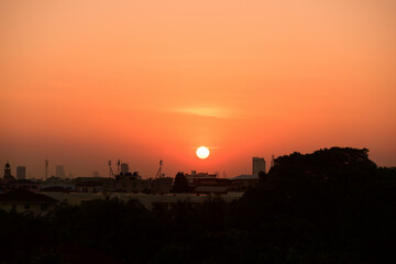  Sunset view Beautiful golden yellow sky in big cities