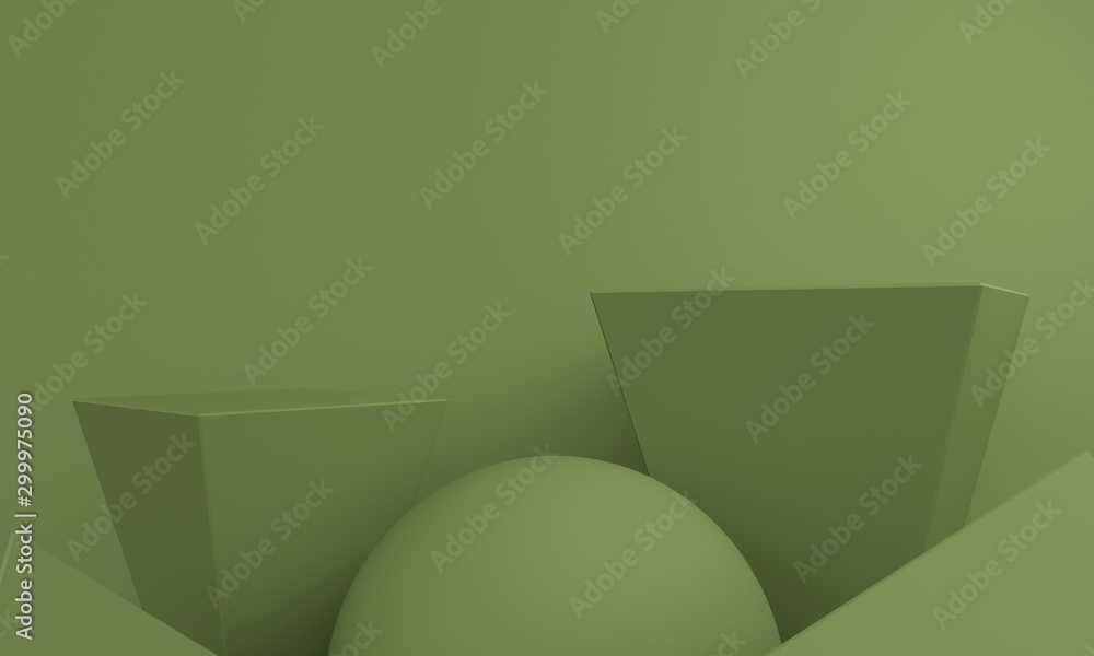 Aufkleber Green abstract background with podium and sphere. Backdrop design for product promotion. 3d rendering