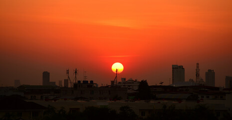  Sunset view Beautiful golden yellow sky in big cities