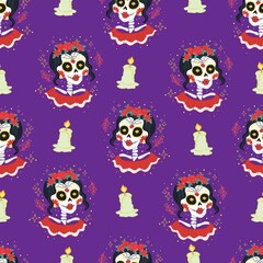 Naklejka premium colorful skull cute pattern, Mexican day of the dead