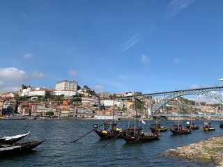 boats on the D'ouro river in Porto city, Portugal