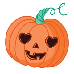 Cartoon halloween pumpkin wearing witch hat isolated