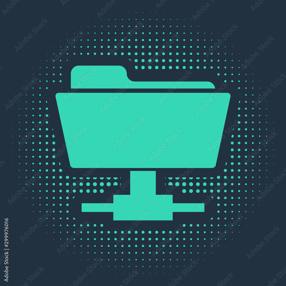 Poster green ftp folder icon isolated on blue background. software update, transfer protocol, router, teamw