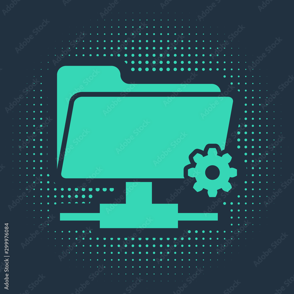 Poster green ftp settings folder icon isolated on blue background. software update, transfer protocol, rout