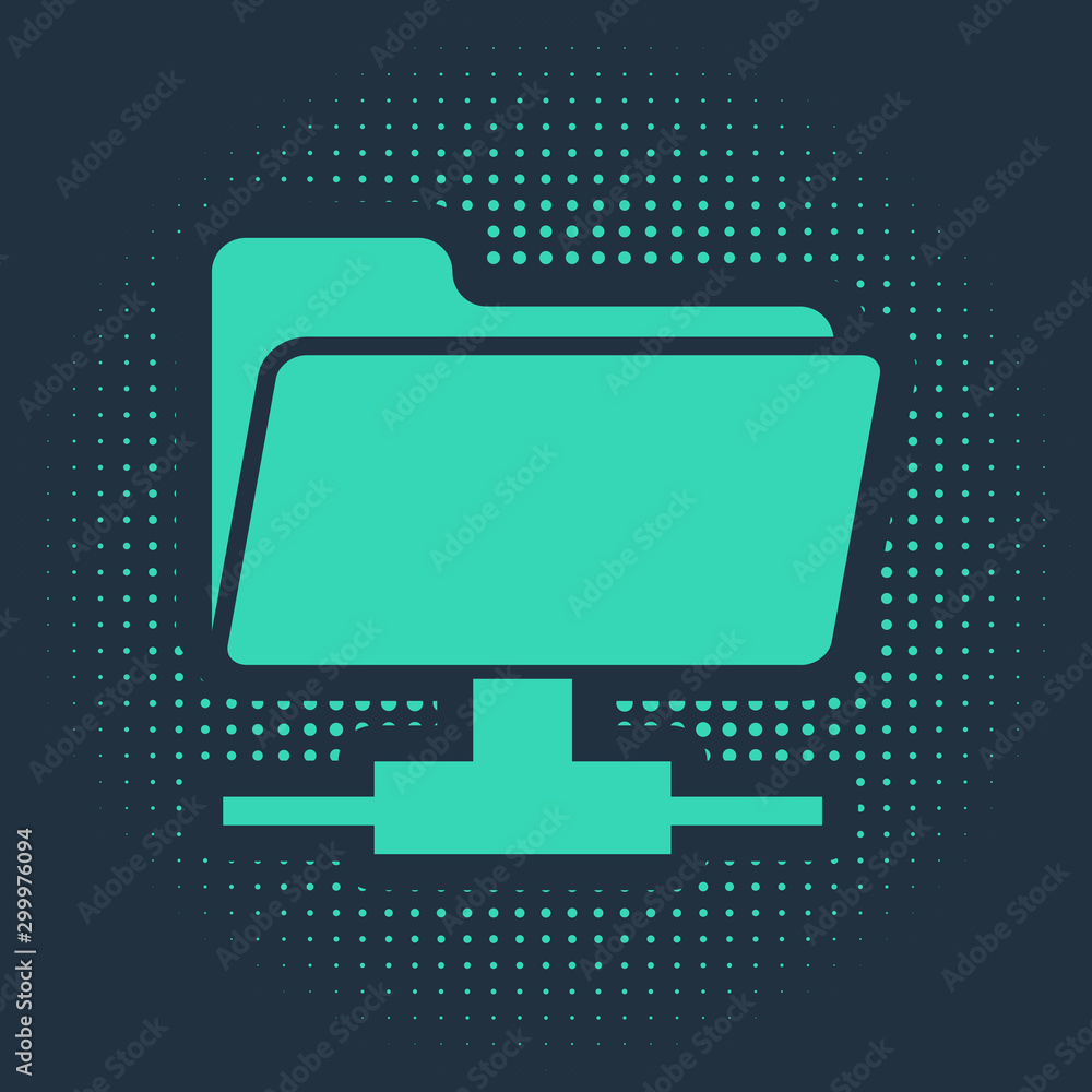Poster green ftp folder icon isolated on blue background. software update, transfer protocol, router, teamw