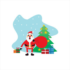 Merry Christmas! Santa Claus IN Christmas Snow Christmas premium greeting . Merry Christmas Funny Santa Claus With Gift On Stock Illustration
