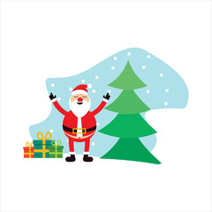 Merry Christmas! Santa Claus IN Christmas Snow Christmas premium greeting . Merry Christmas Funny Santa Claus With Gift On Stock Illustration