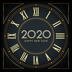 Obraz na płótnie Canvas Golden happy new year 2020 in clock face on black color background