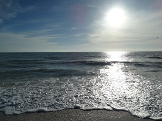 bright white sun reflects on calm florida ocean