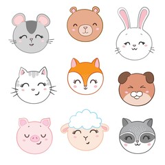 Vector illustration of animal faces.