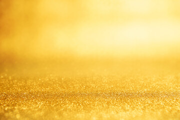 Gold New year background abstract, Yellow glitter bokeh vintage lights, defocused.