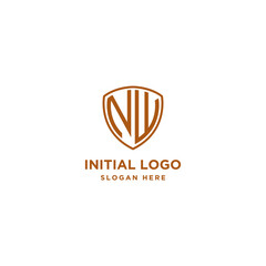 NW Shield Logo Letter Initial Logo Designs Template with Gold and White Background