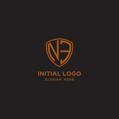 NE Shield Logo Letter Initial Logo Designs Template with Gold and Black Background