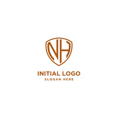 NH Shield Logo Letter Initial Logo Designs Template with Gold and White Background