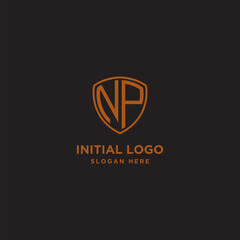 NP Shield Logo Letter Initial Logo Designs Template with Gold and Black Background