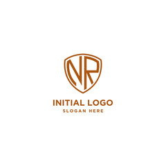 NR Shield Logo Letter Initial Logo Designs Template with Gold and White Background
