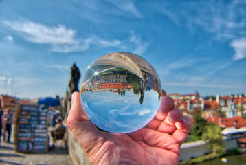 Prague castle in glass ball.