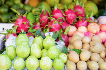 Pitaya dragon fruit green guava and sapodilla in Hanoi