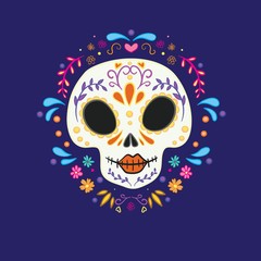 Vector illustration of an ornately decorated Day of the Dead (Dia de los Muertos) sugar skull, or calavera.