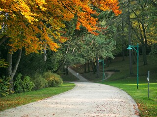 Autumn walk in a beautiful park named Bauernpark in Linz