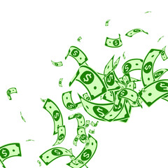 American dollar notes falling. Messy USD bills on 