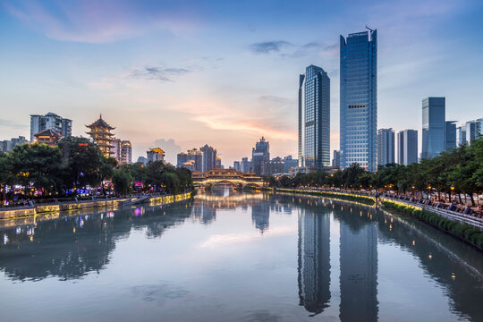 chengdu skyline at sunset