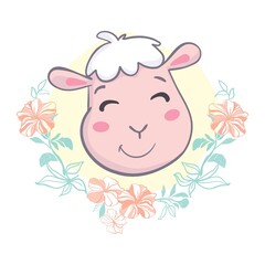 Cute sheep. Good for holiday card. Flat icon. Vector illustration