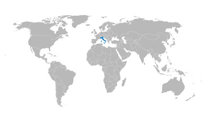 Fototapeta na wymiar Blank world map italy highlighted with blue color vector
