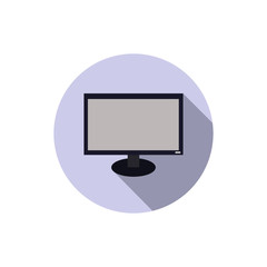 Computer monitor icon in flat style with shadow isolated on white background