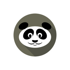 Black and white panda icon in flat style with shadow isolated on white background