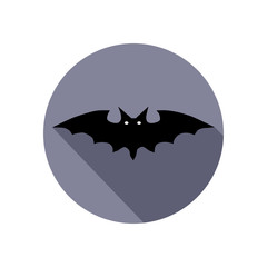 Black bat icon in flat style with shadow isolated on white background