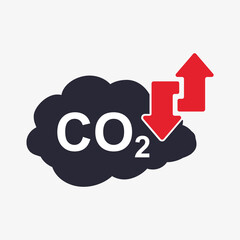 CO2 Icon. Cloud Carbon Dioxide Emissions Arrows Up Down Illustration. Pollution of air and the environment.