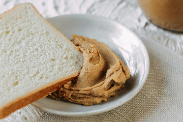 peanut butter sandwich. Healthy and tasty breakfast or snack.