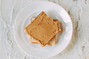 peanut butter sandwich. Healthy and tasty breakfast or snack.