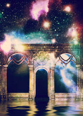 Ancient hall and galaxy