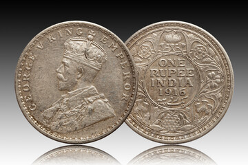 India 1 rupee 1916 silver coin