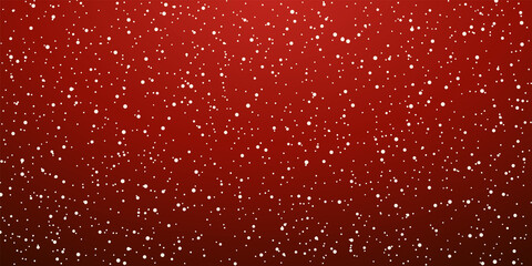 Snow red background. Christmas snowy winter design. White falling snowflakes, abstract landscape. Cold weather effect. Magic nature fantasy snowfall texture decoration Vector illustration