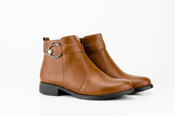Elegant woman brown leather boots
