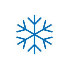 Snowflake sign. Blue Snowflake icon isolated on white background. Snow flake silhouette. Symbol of snow, holiday, cold weather, frost. Winter design element. Vector illustration