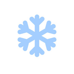 Snowflake icon. Blue silhouette snow flake sign, isolated on white background. Flat design. Symbol of winter, frozen, Christmas, New Year holiday. Graphic element decoration. Vector illustration