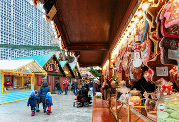 Stall with gingerbread sweets Christmas Market Kaiser Wilhelm Church Berlin