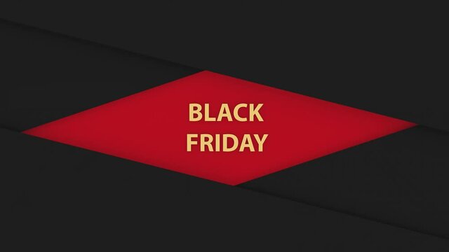 Black friday inscription in gold letters on a red background.