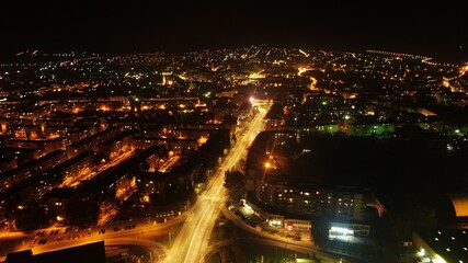 Fototapeta na wymiar Aerial night view of a town in Romania , Sfantu Gheorghe