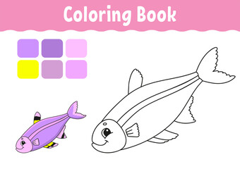 Coloring book for kids. Cheerful character. Vector illustration. Cute cartoon style. Fantasy page for children. Black contour silhouette. Isolated on white background.