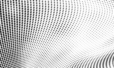 Halftone texture is black and white. Background of dots of chaotic waves. Abstract pop art template. Vector pattern for printing on posters, labels, fabric
