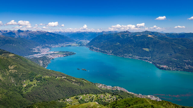Beautiful view on lake Lago Maggiore and Locarno from Monte Gridone
