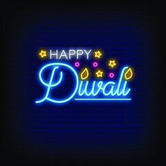Happy Diwali Neon Signs Style Text Vector