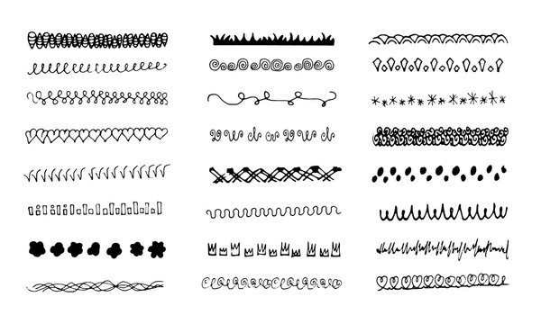 Set of vector grunge graphite pencil art brushes. Pencil textures of different shapes. Easy edit color and apply to any path, write and draw. Isolated vector on white
