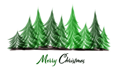 Christmas time. Christmas card with trees trendy colors. Text : Merry Christmas.